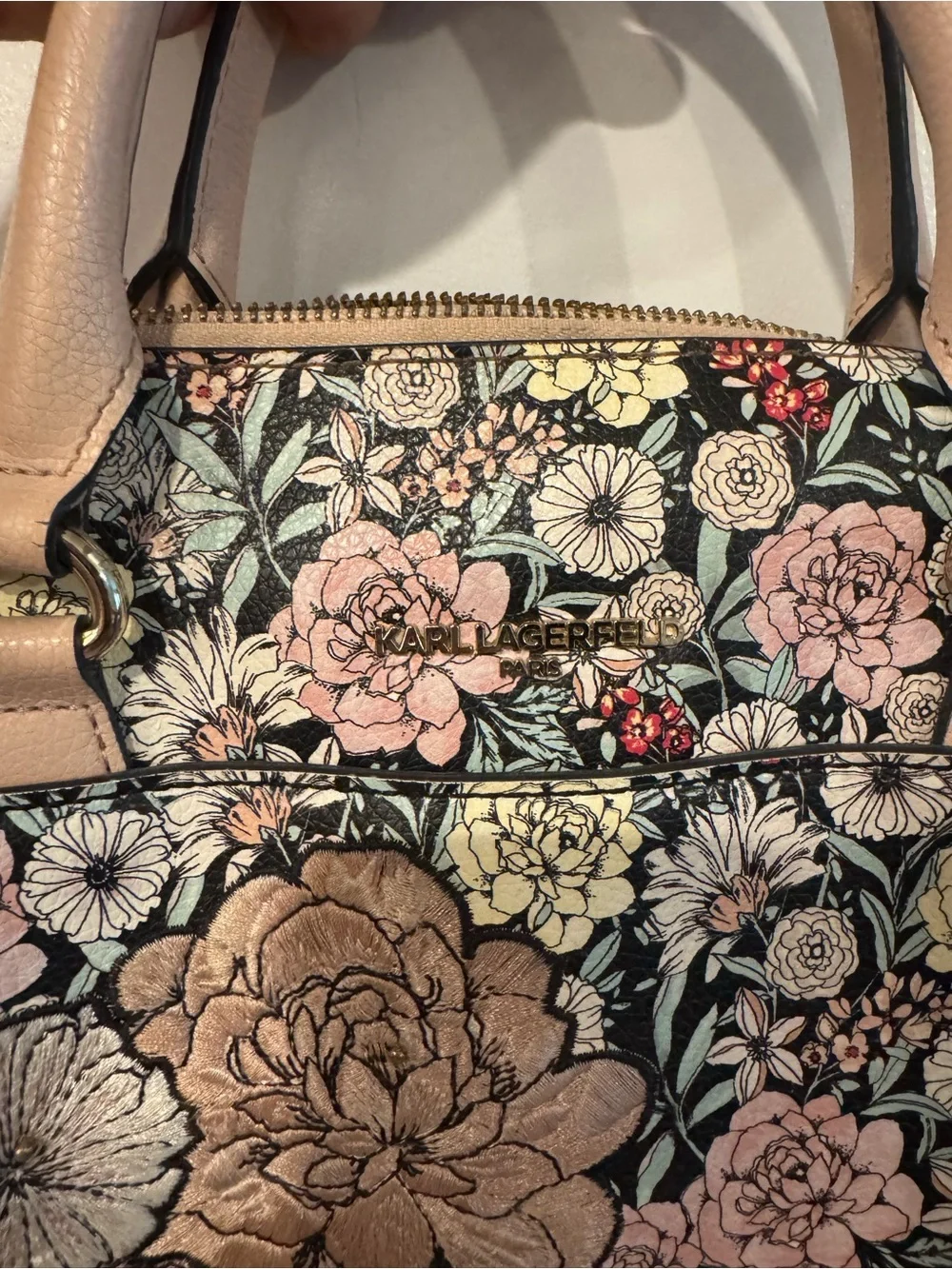 Karl Lagerfeld Floral Satchel - Pink Black Cream